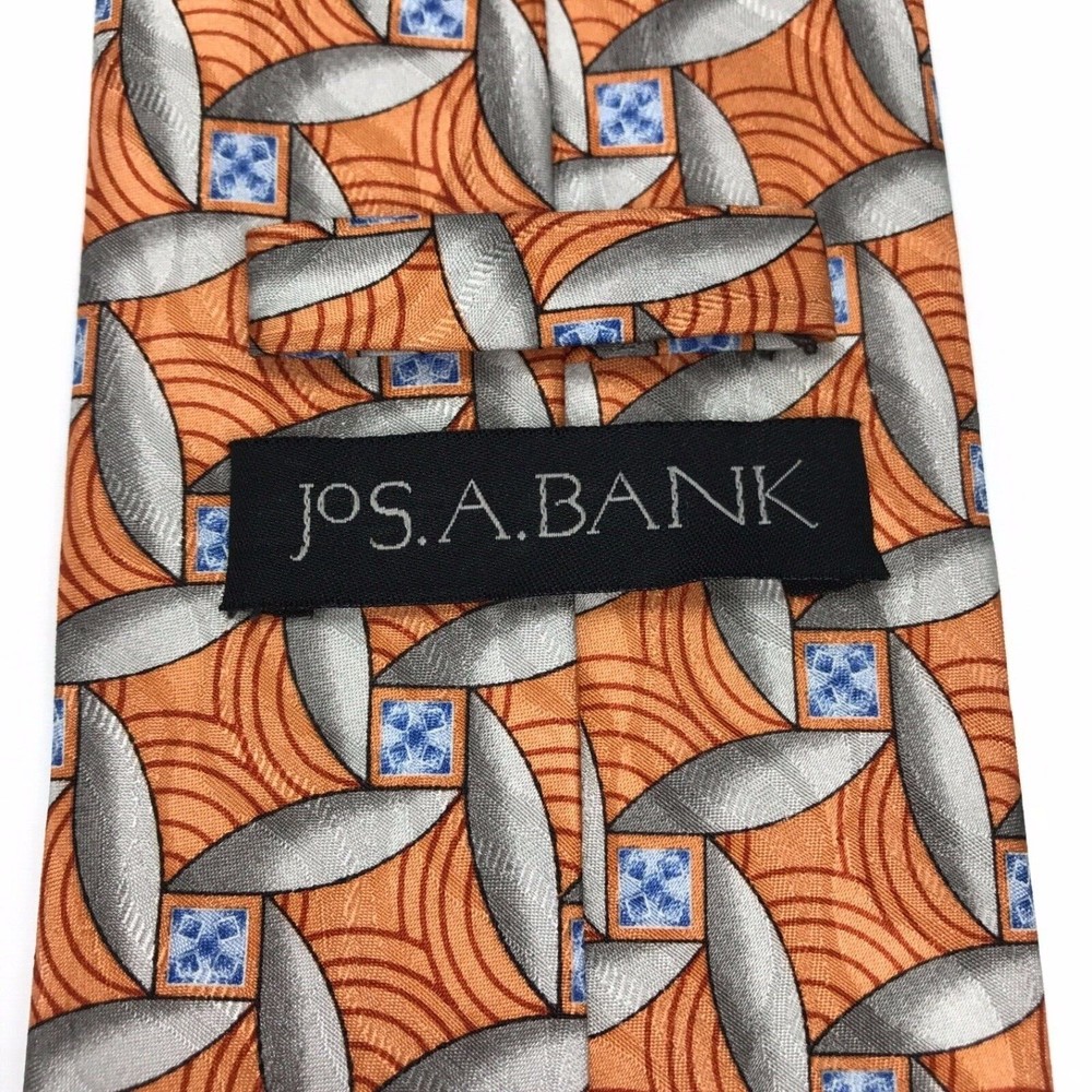 Jos A Bank Tie 100% Silk Geometric Orange Blue Gray Business Men's Necktie 58" - Picture 8 of 11